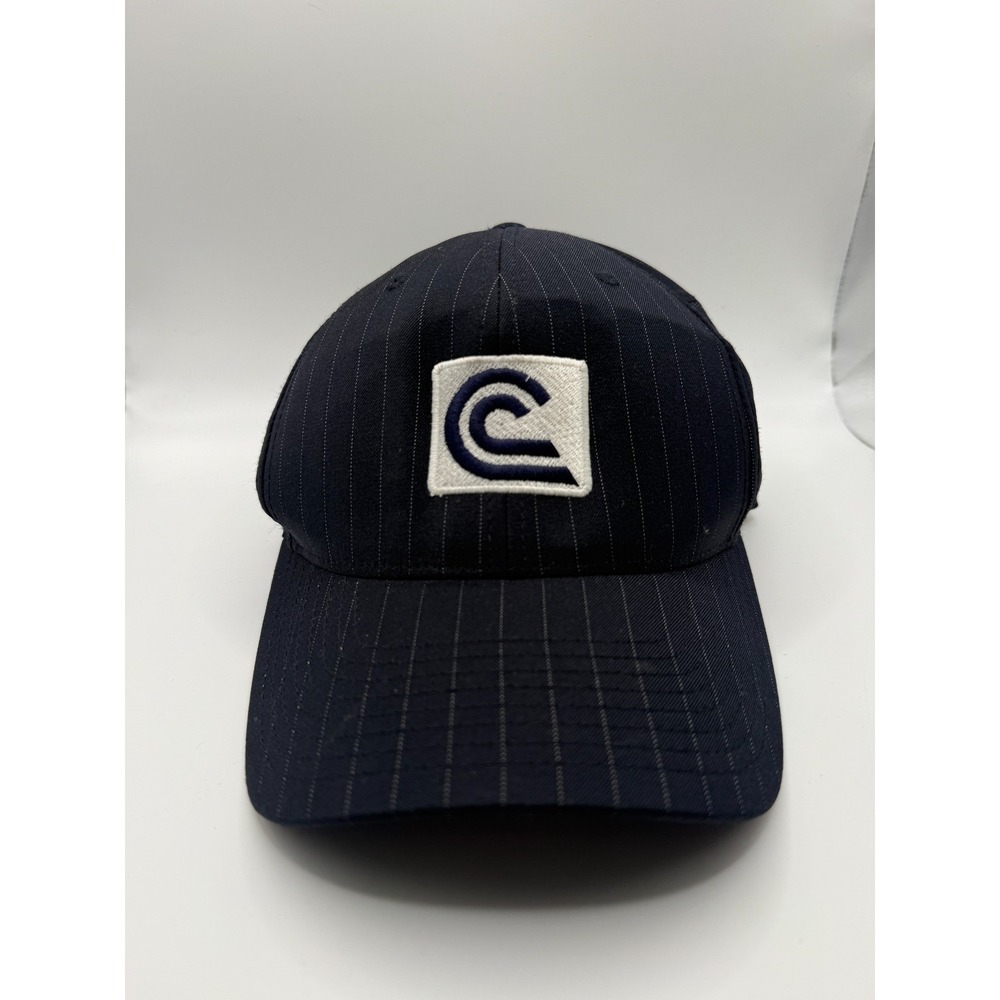 Yupoong Flexfit Marcellus Crew Baseball Cap Mens S-M Dark Blue Pinstripes Hat